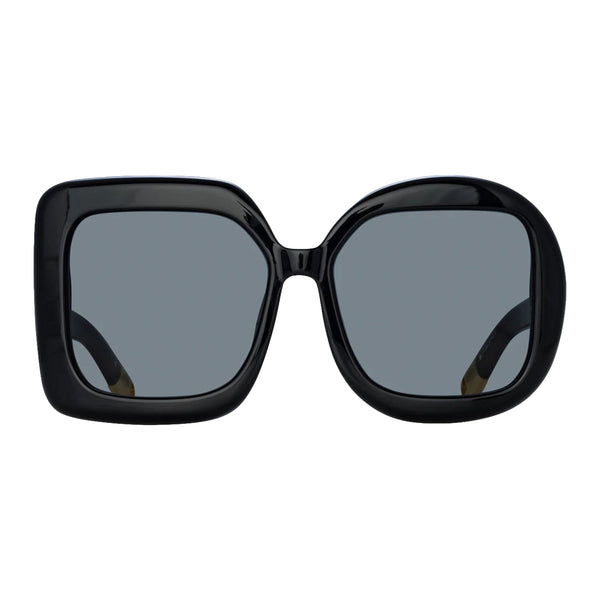 x Linda Farrow Carre Rond Square Sunglasses (Black/ Yellow Gold/ Grey)