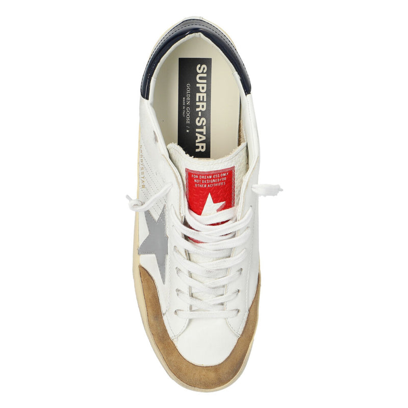 Men's Leather Super Star Sneakers (White/Beige/Silver/Blue)