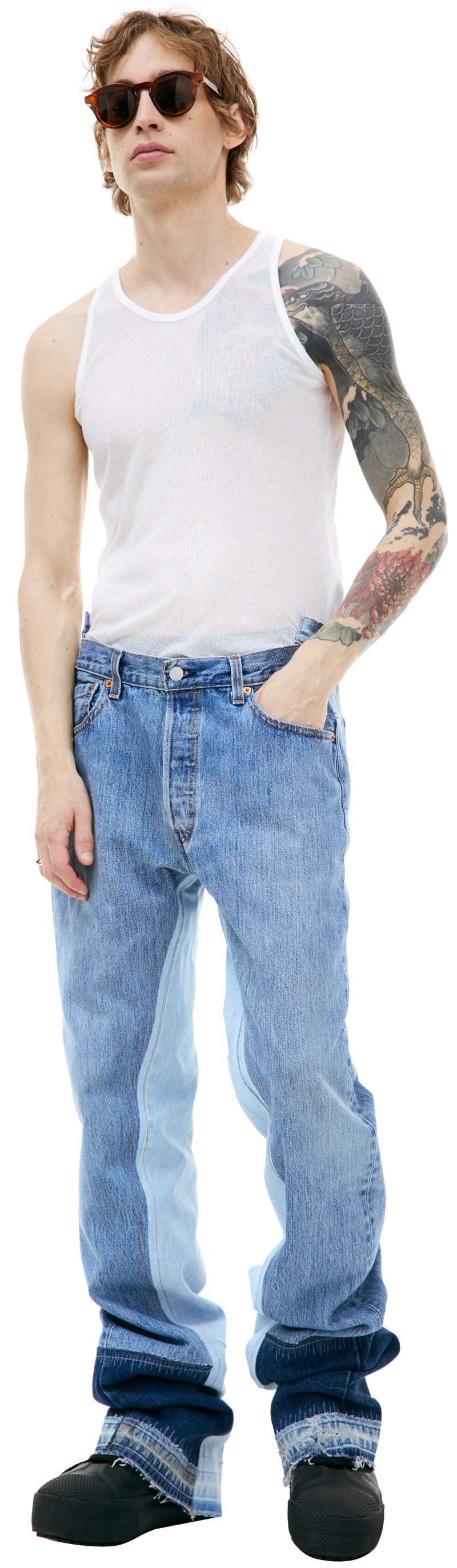 Reconstructed Raw Denim Pants (Blue)