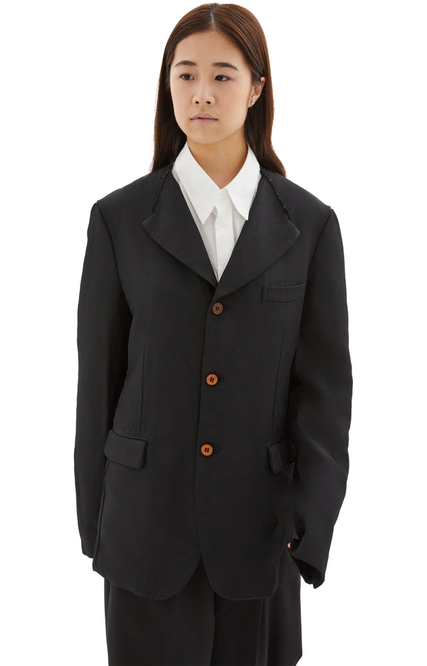 Classic Wrinkled Polyester Button Down Jacket (Black)