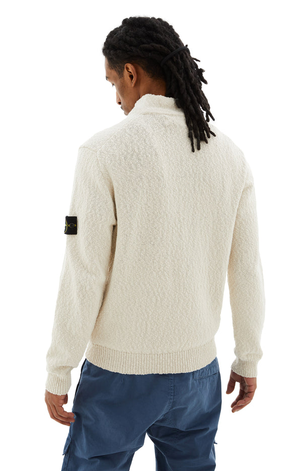 Zip-Up Cotton Linen Dyed Sweater (Natural Beige)