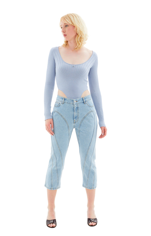 Spiral Denim Capri Jeans (Light Blue)