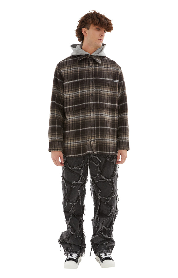 Hooded Flannel Shirt (Brown)