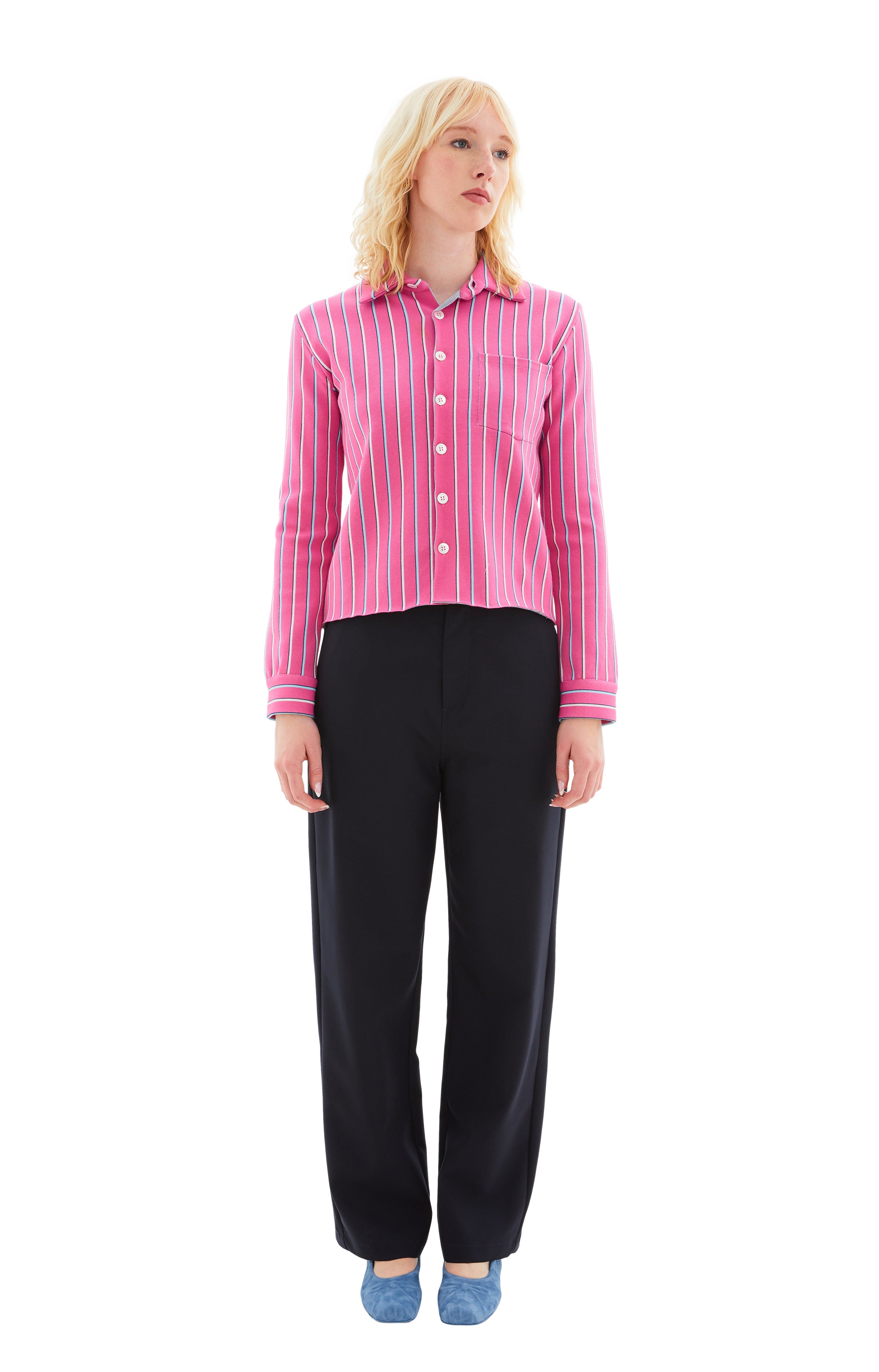 Striped Long-Sleeved Shirt (Pink/White/Blue)