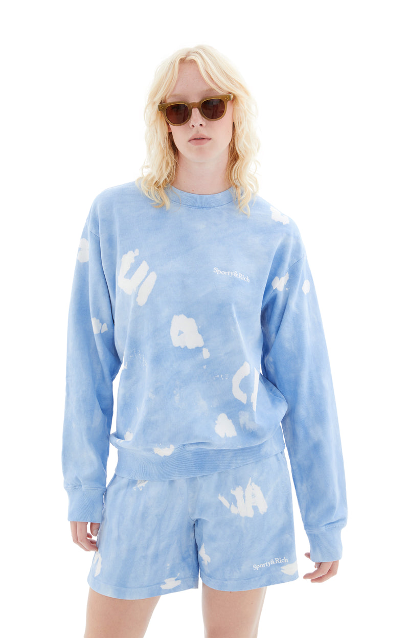 Serif Logo Embroidered Tie Dye Crewneck (Hydrangea/White)