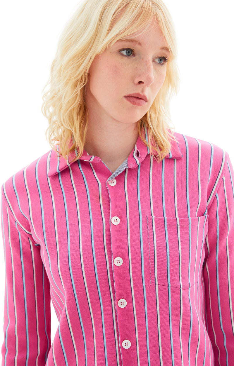 Striped Long-Sleeved Shirt (Pink/White/Blue)
