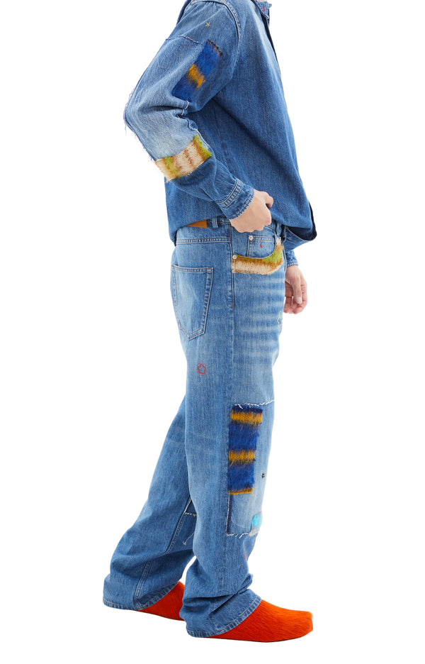 Men's Patch Jeans (Iris Blue)