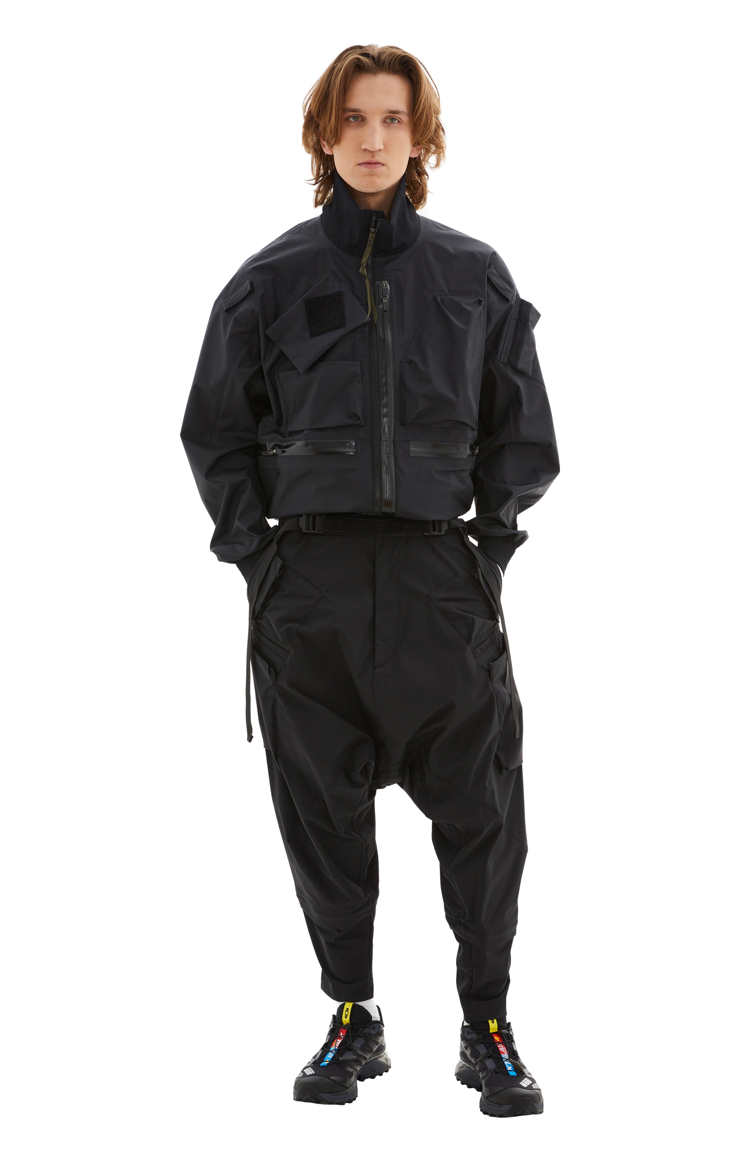 Nylon Wide Cargo Pants (Black)