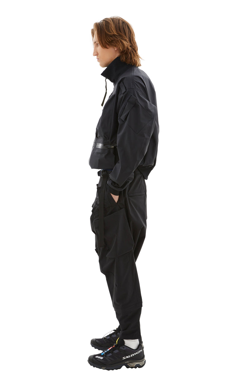 Nylon Wide Cargo Pants (Black)