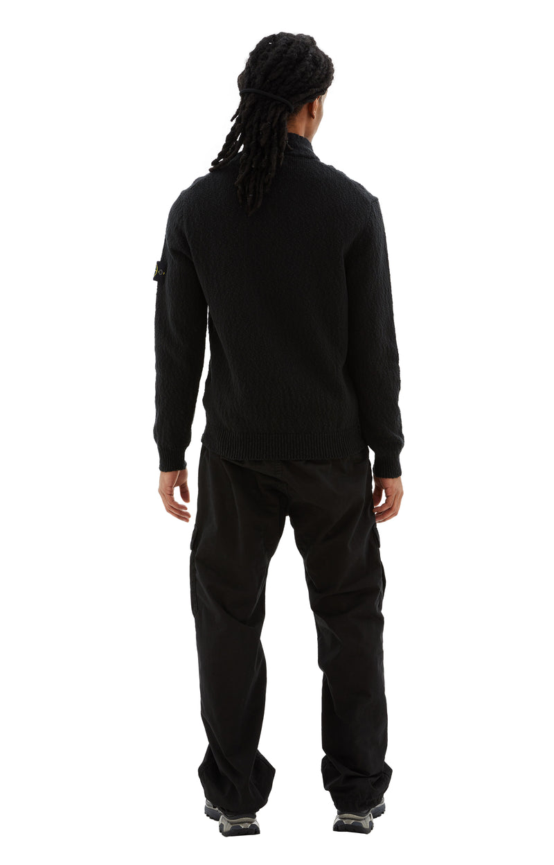 Zip-Up Cotton Linen Blend Sweater (Black)