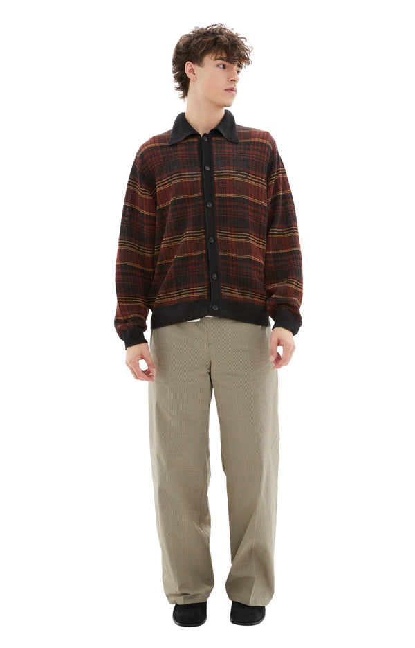 Evening Polo Checked Cardigan (Rust)