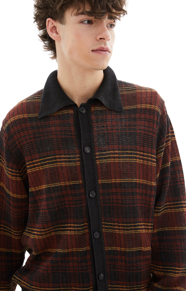 Evening Polo Checked Cardigan (Rust)