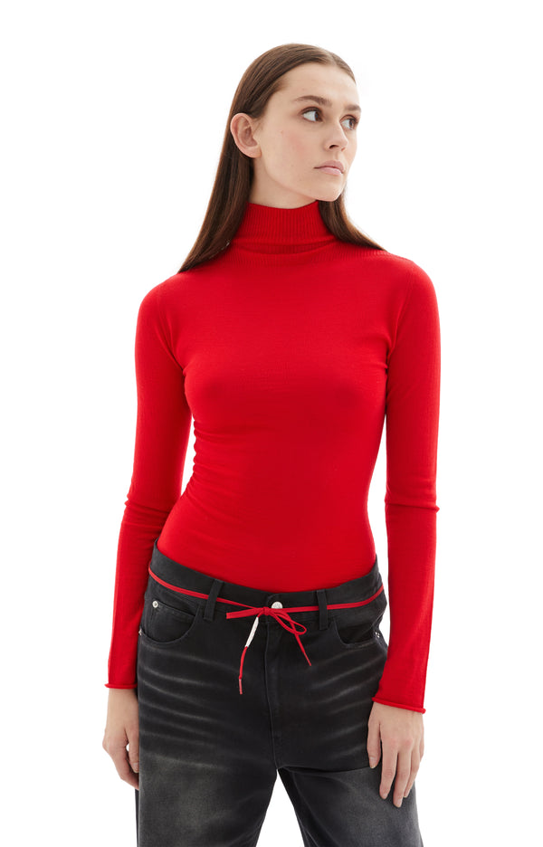 Fitted Sweater w/Ribbed Turtleneck (Red)