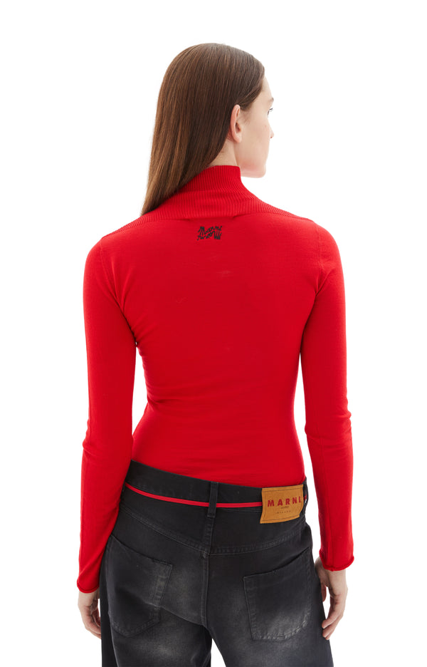 Fitted Sweater w/Ribbed Turtleneck (Red)