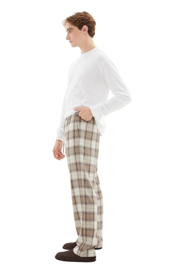 Super Light Wool Check Easy Slacks (Brown)