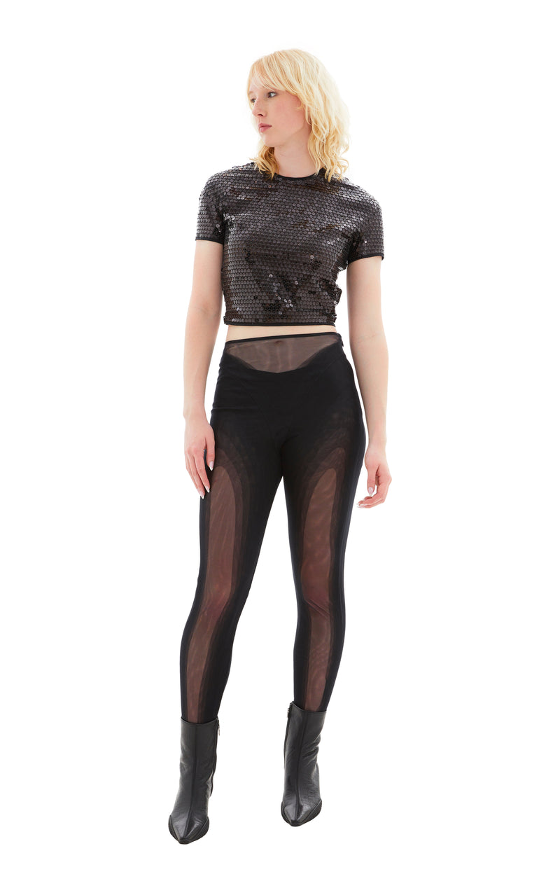 Tulle Stretch Top with Sequins (Black)