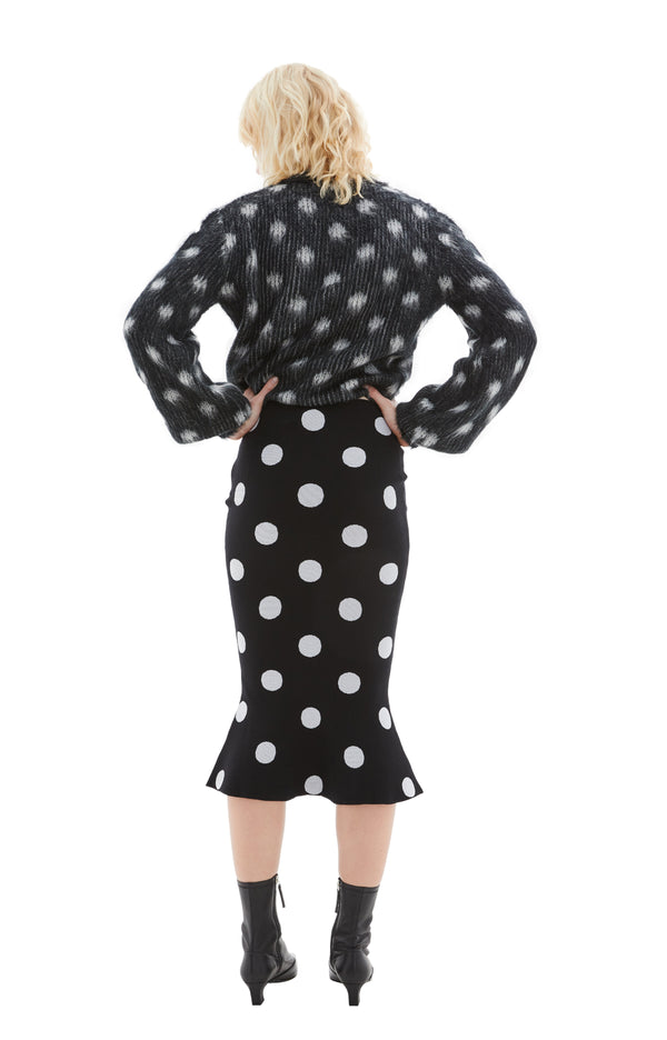 Midi Skirt with Polka Dot Print (Black/White)