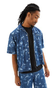 Short Sleeve Denim Bowling Shirt (Blue)