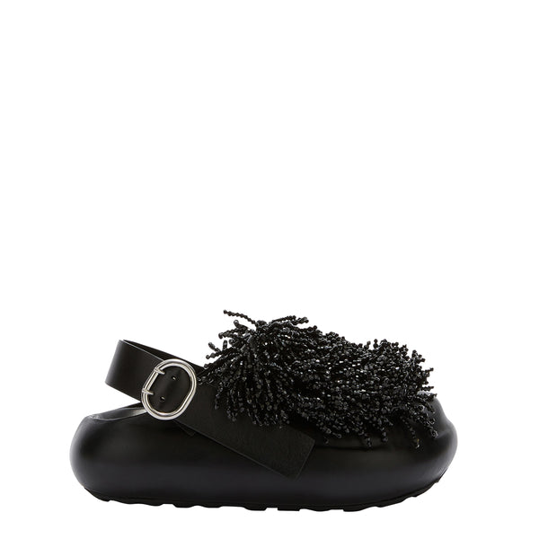 Leather Clogs w/Embroidered Beads (Black)