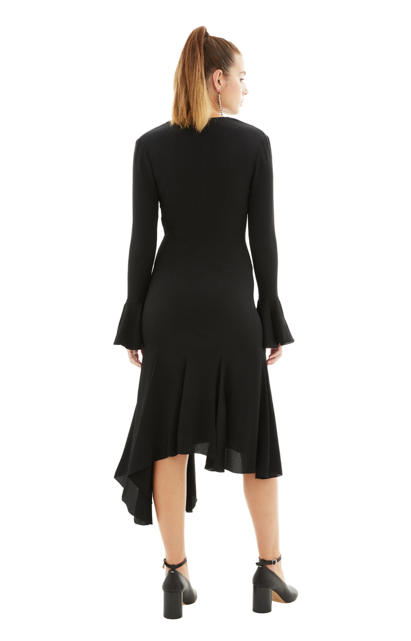 Midi Dress with Ruffles (Black)