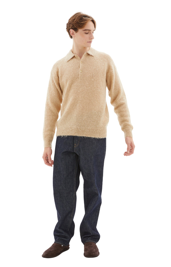 Brushed Super Kid Mohair Polo (Beige)