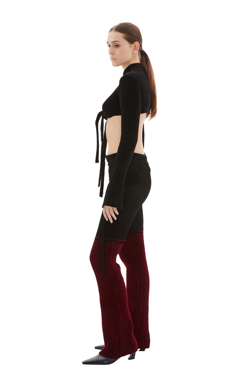 Knit Strap Long Sleeve Shirt Top (Black)