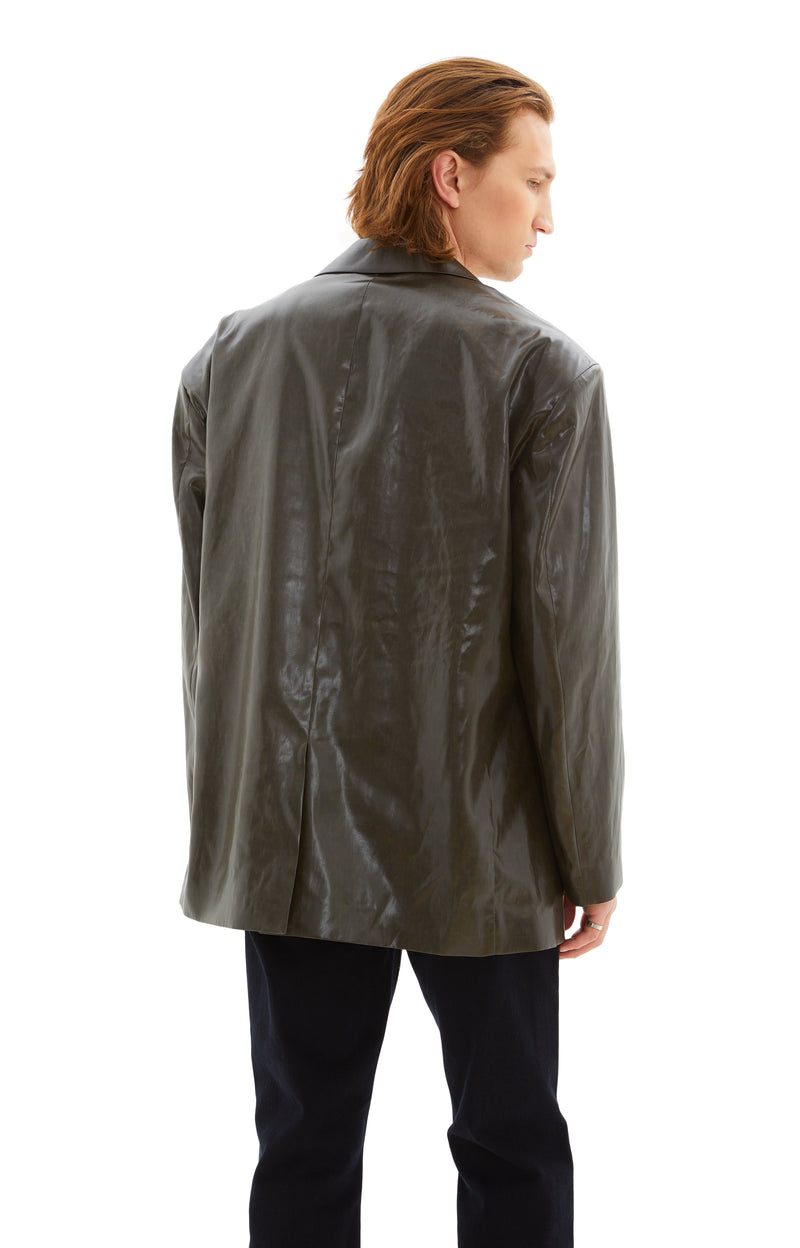 Empty Single Breasted Jacket (Wet Look Khaki)