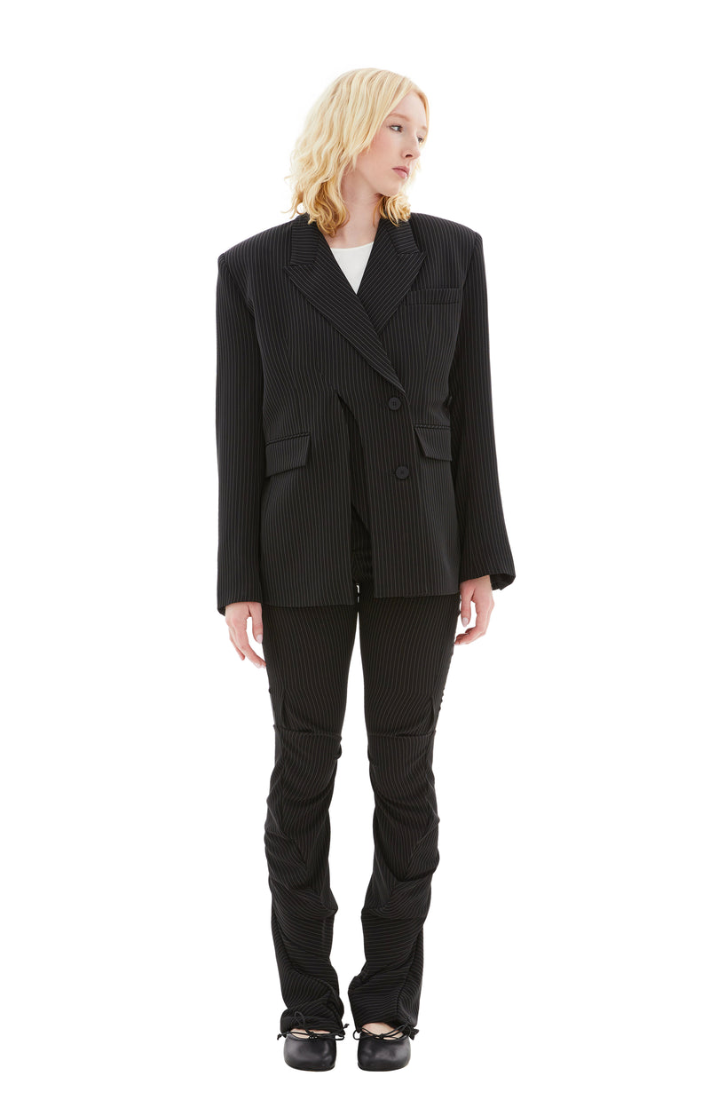 Signature Split Blazer (Black Pinstripe)