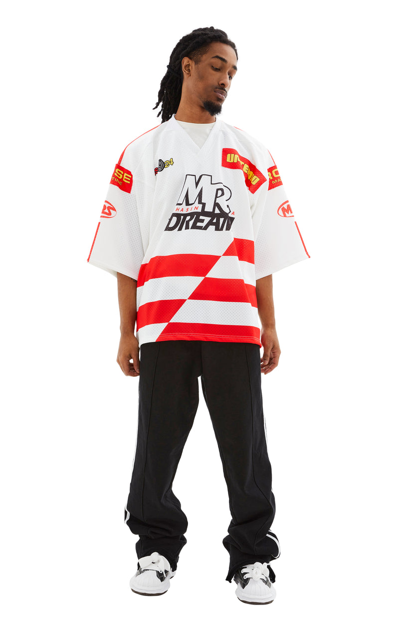 Oversized Football Top (White/Red)