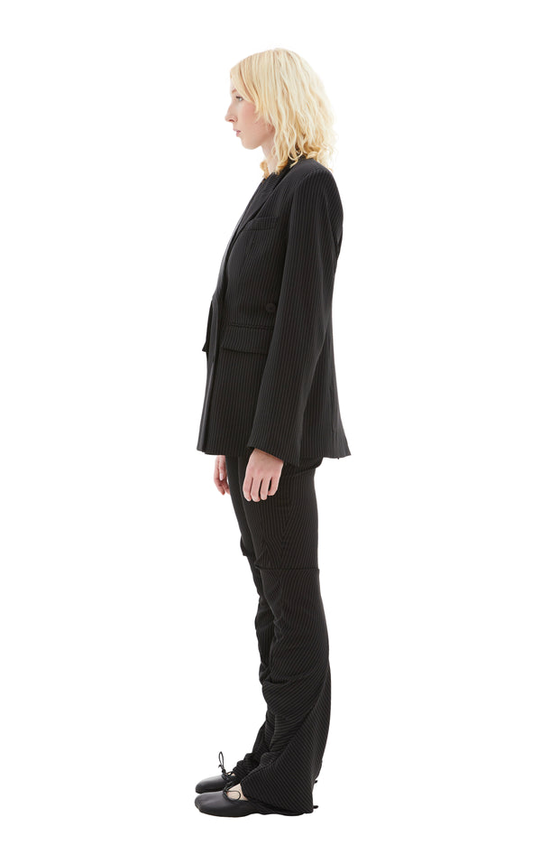 Signature Split Blazer (Black Pinstripe)