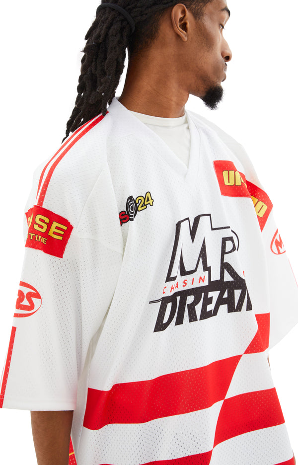 Oversized Football Top (White/Red)