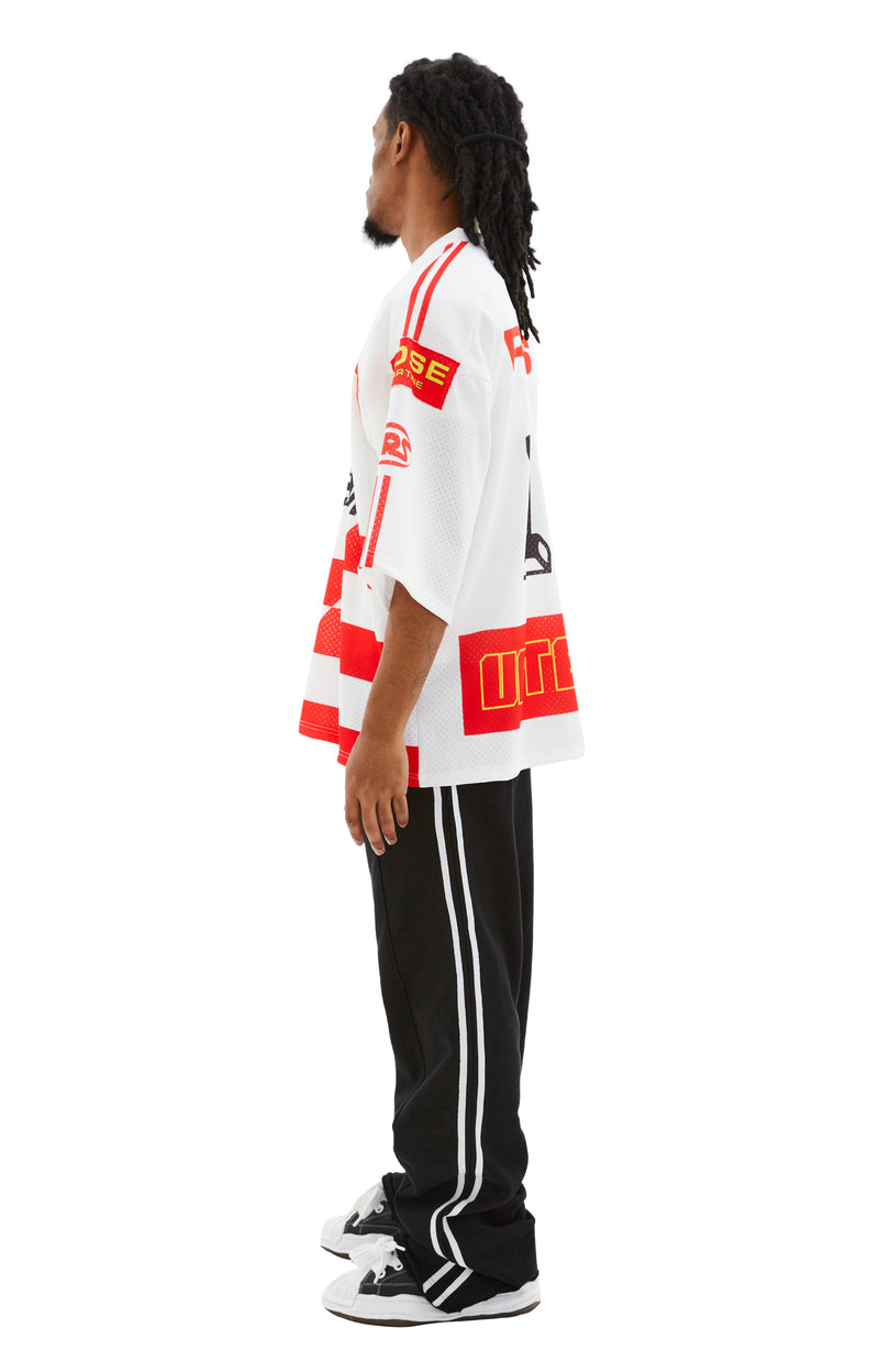 Oversized Football Top (White/Red)