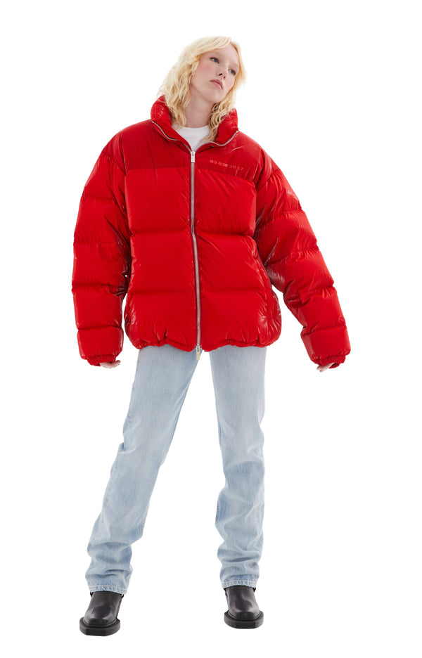 Red Laquer Puffer Jacket (Red)
