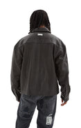 Flap Pocket Shirt-style Leather Jacket (Black)