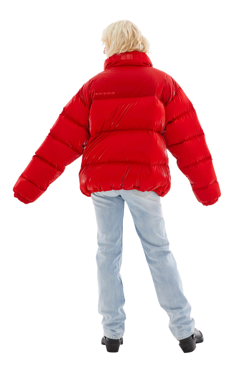 Red Laquer Puffer Jacket (Red)