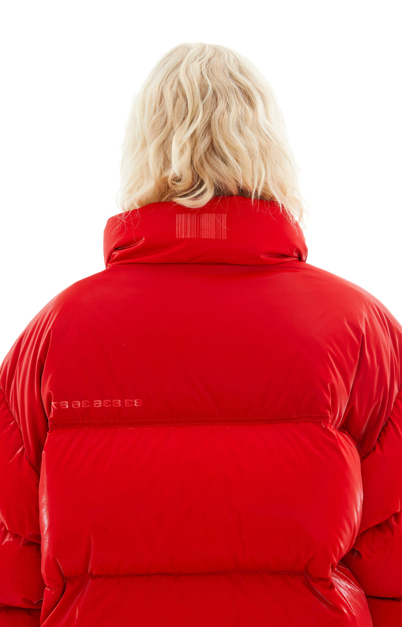 Red Laquer Puffer Jacket (Red)