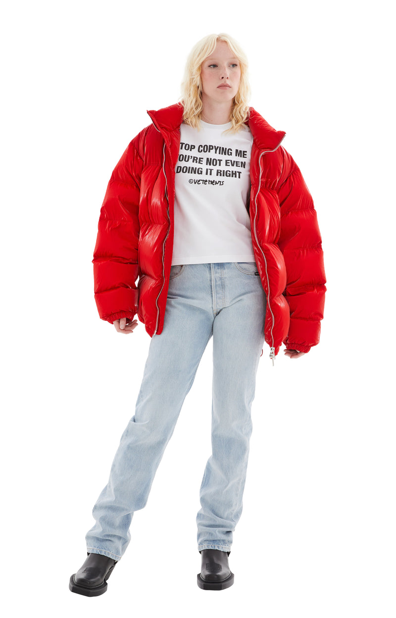 Red Laquer Puffer Jacket (Red)