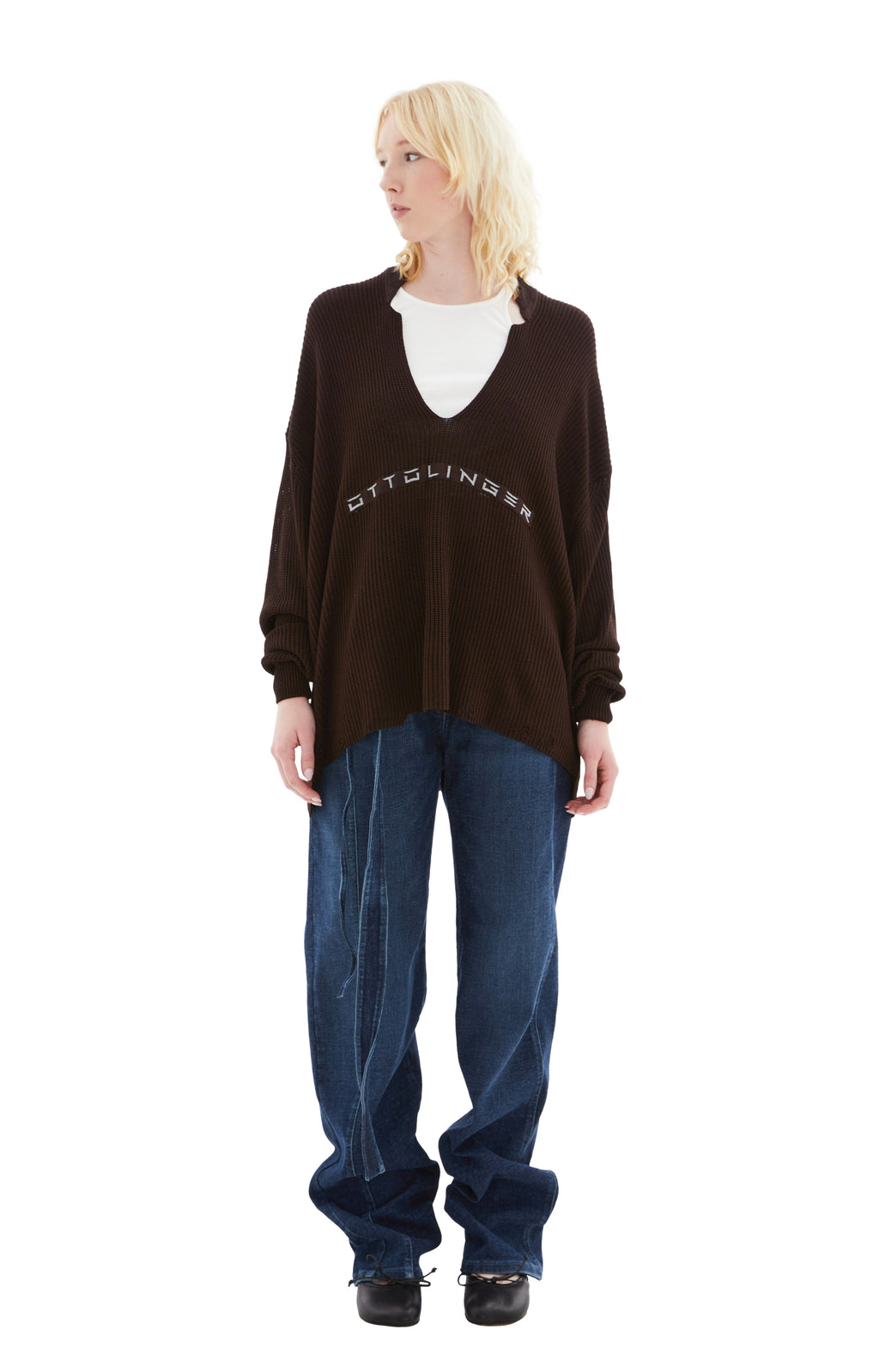 Knit Open Collar Sweater