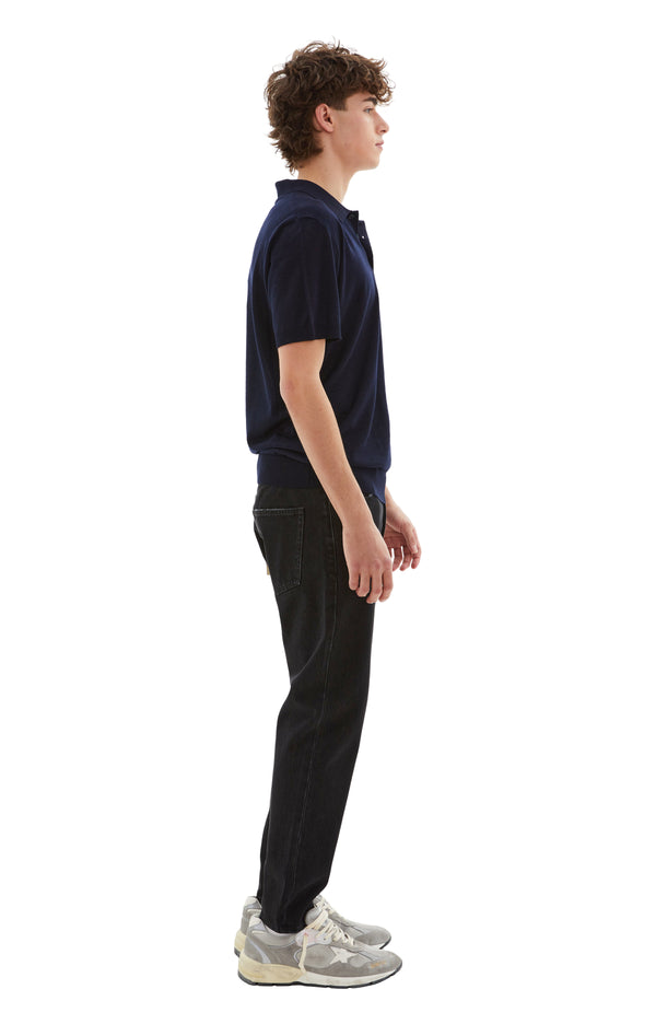 Men's Knitted Polo T-shirt (Navy)