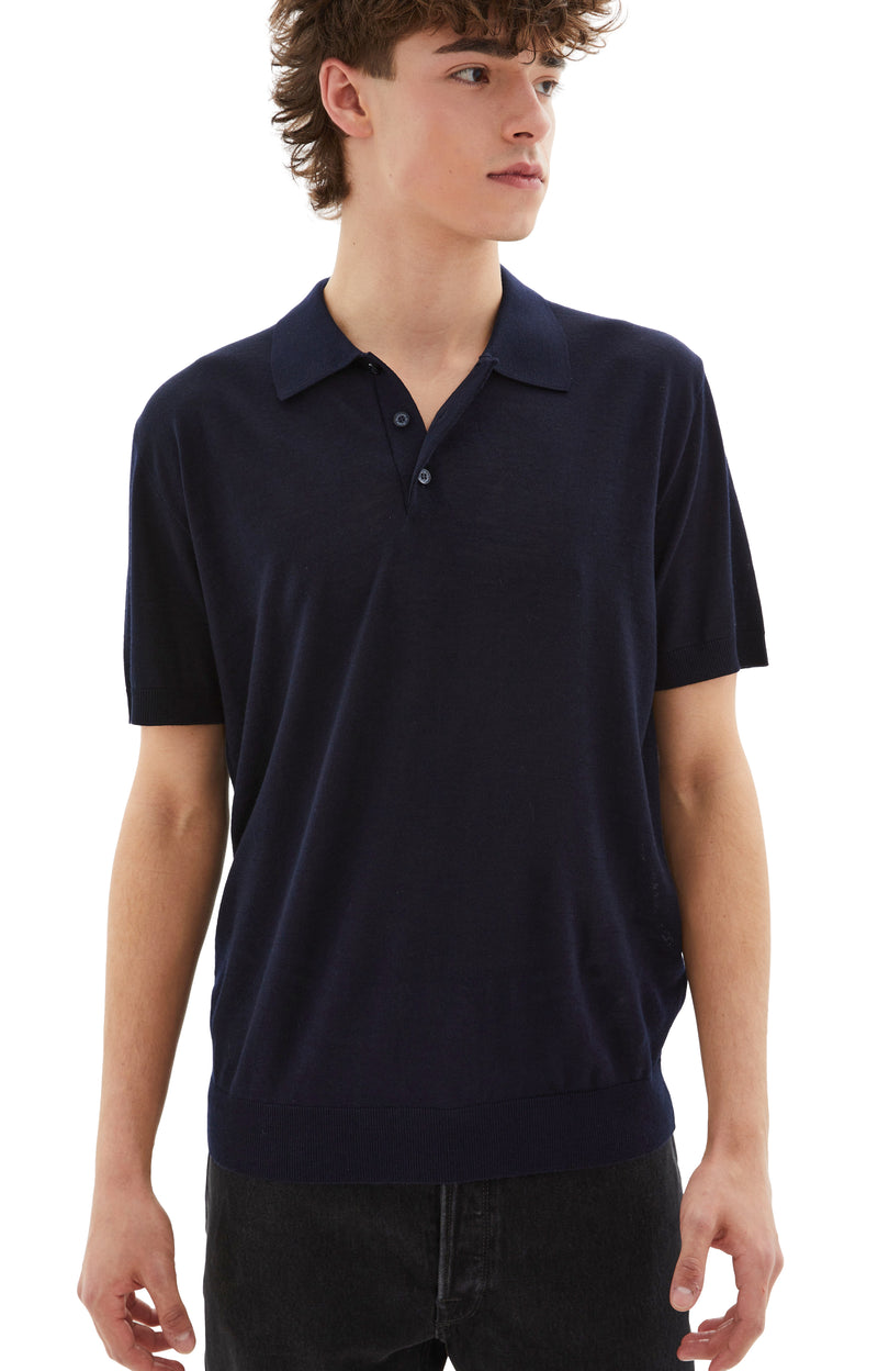 Men's Knitted Polo T-shirt (Navy)