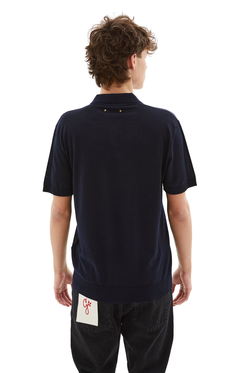 Men's Knitted Polo T-shirt (Navy)