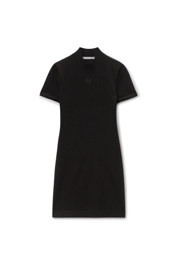 Mock Neck Dress With Embossed Logo (Black)