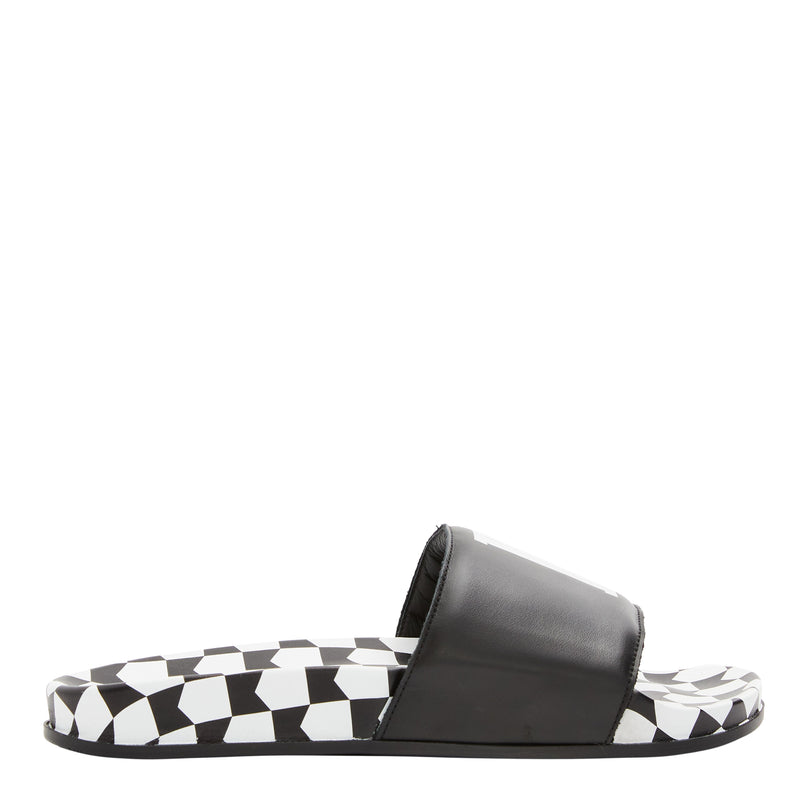 Rhude Checkered Leather Slide (Black/VTG White)