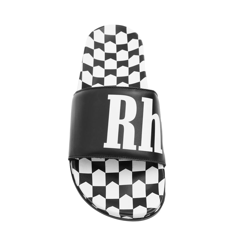 Rhude Checkered Leather Slide (Black/VTG White)