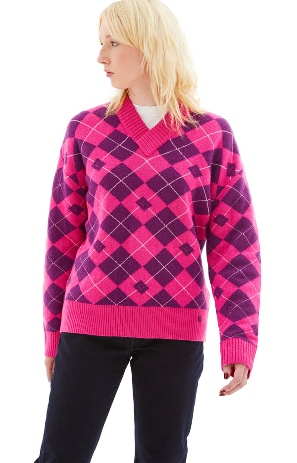 V-Neck Printed Sweater (Pink/Purple)