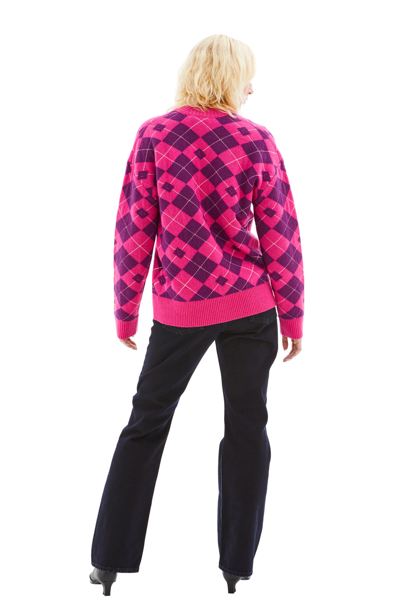 V-Neck Printed Sweater (Pink/Purple)