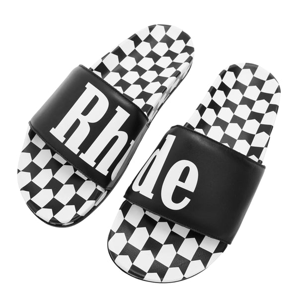 Rhude Checkered Leather Slide (Black/VTG White)