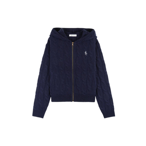 SRC Cable-knit Cashmere Zip Hoodie (Navy)