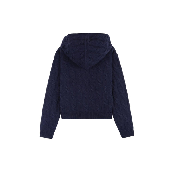 SRC Cable-knit Cashmere Zip Hoodie (Navy)