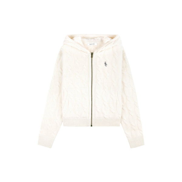 SRC Cable-knit Wool Cashmere Zip Hoodie (Cream)